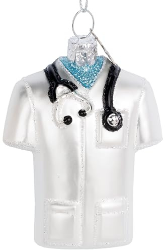 SIKORA Doktor Shirt besondere Weihnachtskugel Glas Christbaumschmuck Deko Figur Weihnachten Anhänger Ornament - Trend Line - BS686