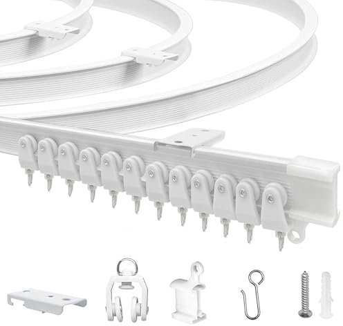 JIHYER Riel Cortina Techo Flexible, 16.4ft(5M) Rieles para Cortinas de Techo, Curvado, PVC, Metal, Plástico y Acero Inoxidable, Blanco, para Montaje en Techo