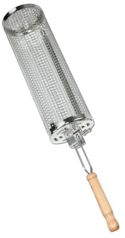 Nybhyjka Jaula a la parrilla de acero inoxidable, cesta para parrilla rodante para barbacoa - Jaula rodante para barbacoa | Jaula cilíndrica de malla redonda para barbacoa, accesorios de cocina para