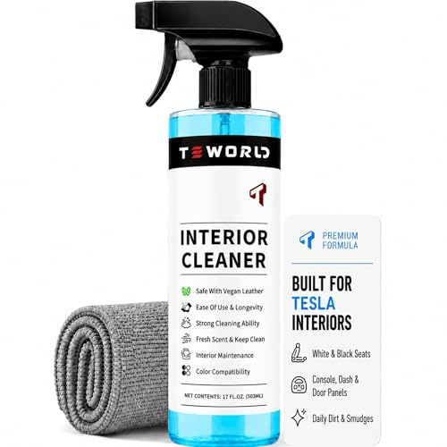 Tesla - Limpiador de asientos biodegradable, seguro en cuero vegano blanco y negro, productos de limpieza interior Tesla para asientos, consola, salpicadero, accesorios Tesla Model 3/Y/S/X para 2025