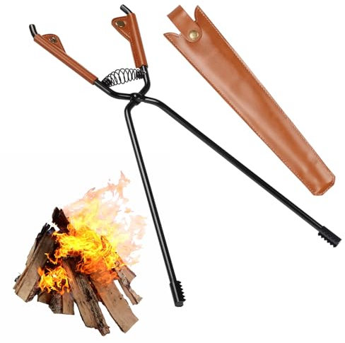 BigKing Pinzas largas universales para leña, pinzas pesadas para chimenea, fogatas al aire libre e interiores, pinzas de madera inoxidables