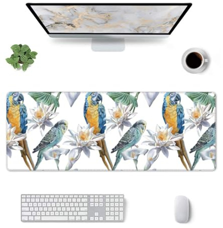 BBEXJIGY Grand tapis de clavier en caoutchouc pour bureau, jeux, ordinateur portable, motif perroquets sur branches, 29 x 80 cm