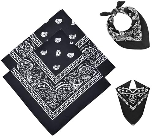 JJiaoLinin Negro Bufanda, 2 Piezas Bandanas Paisle, pañuelos unisex, pañuelo multifunción, para la Cabeza, Fiesta Temática, Carnaval, Halloween, Accesorios de disfraces, Accesorios (55cm X 55cm)