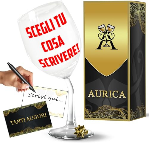 Aurìca Calice Vino Personalizzato SCEGLI TU COSA SCRIVERE! - Bicchiere Piegato Da 440 ml - Idea Regalo Originale Per Uomo E Donna - Perfetto per Ogni Occasione