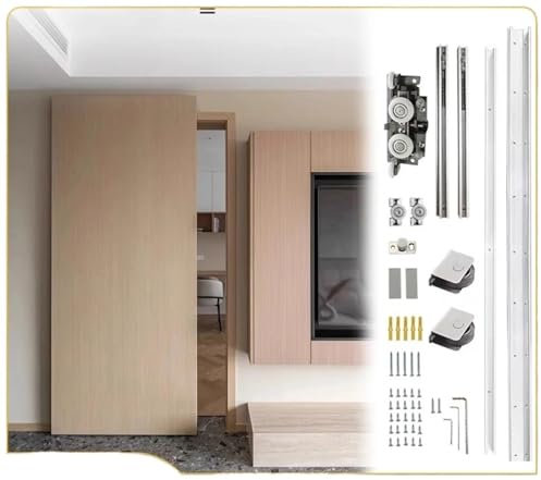 Invisible Track Hardware Sliding Door Bidirectional Buffer Damping Wooden Door Rail Side-Mounted Sliding Door(1.2m Track Set)