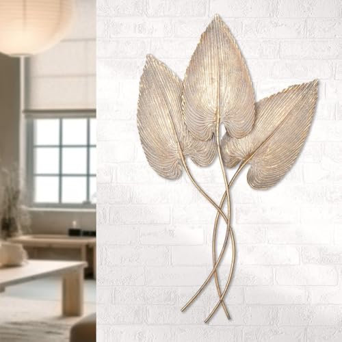 MF Goldenes Wandrelief Blätter-Harmonie, 92 x 53 cm, Metall-Wanddekoration, 3 Blätter Design