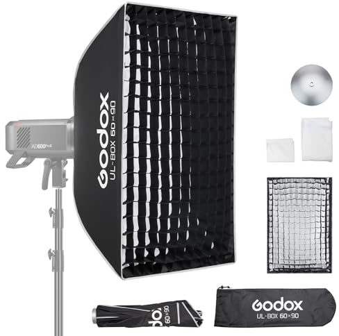Godox UL Softbox mit Gitterdiffusor, 60 * 90cm Schnell Aufbaubare Softbox mit Bowens Halterung, Kompakte Fotobeleuchtung, Godox Softbox für Fotografie Flash Dauerlicht Monolight Blitz (60 * 90cm)