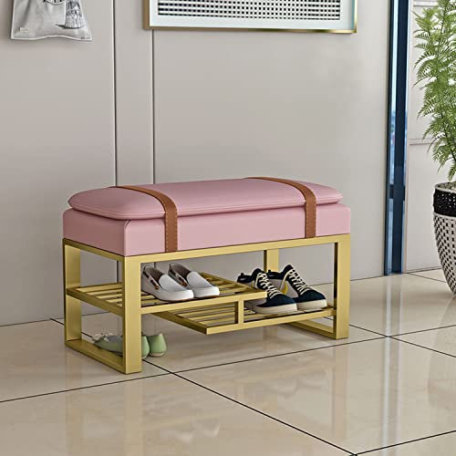TMKDNNKG Panca Contenitore con Seduta, Panca per Scarpe con ripiano in Metallo, Baule portaoggetti con Coperchio Ribaltabile, Sgabello da Comodino, con poggiapiedi Imbottito Contenitore, per Camera d
