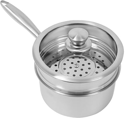 Donened - Olla de vapor de inducción, olla de vapor con tapa de cristal y vaporera, olla de acero inoxidable de 16 cm, apta para lavavajillas, para cocina de gas, cocina de inducción