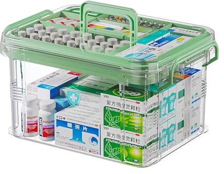Chililon 2-stöckige Medication storage box große kapazität, Hausapotheke mit Griff, box für medikamente aufbewahrung, leer Mehrzweck-medizinbox mit Abnehmbaren Tablett