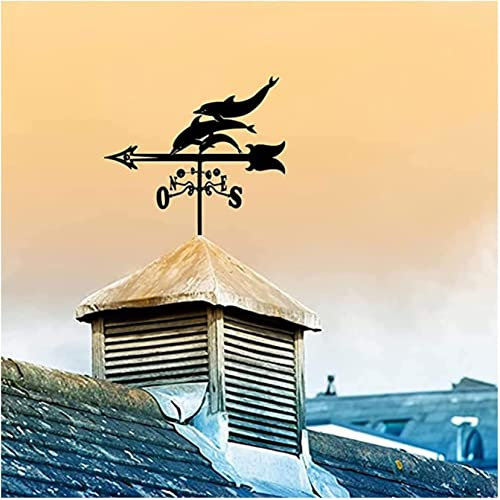 CLRAWSHB Girouette pour Toit, girouette pour Grand Jardin, girouette pour clôture, abri de Jardin extérieur, décoration de Toit en Fer - Girouette Trois Dauphins