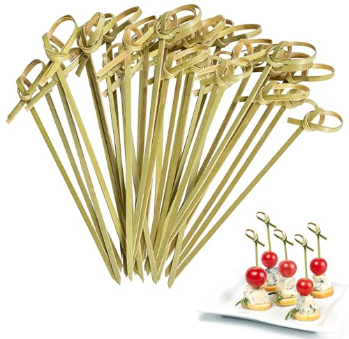 200 Pics à Cocktail Cure Dents | Bambou Avec NœUd Original Pour Les Aliments Des Doigts, Les Petites Collations, Les Antipasti Et Les Cocktails