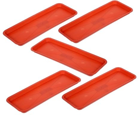 GARIOUANS Plateau Plastique Rectangulaire pour Plantes, Soucoupe De Récupération d'eau, Lot De 5 Pièces Brique Rouge pour Rebord De Fenêtre, Bac à Arrosage Peu Profond, Accessoire Jardin Intérieur