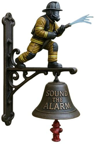 Feuerwehr Thema Türglocke, aus Harz, Vintage Haustür Wandglocke, Gartendeko, wetterfest, Braun