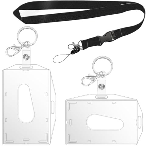 2 Stück Schlüsselband Mit Transparente Kartenhalter, ID Card Holder Abzeichen Buddy Kit für Schlüsselanhänger und ID Card, Durchsichtige Kartenhülle, Ausweishalter (2 Schlüsselanhänger)