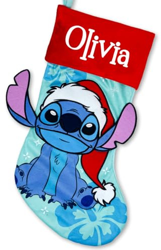 Disney Lilo and Stitch Christmas Stocking - Personalized Stitch Gift Stuff Holder for Stocking Stuffers, Room Decor and Holiday Decoration for Disney Lover Fan Enthusiast Girls Boys - with Custom Name