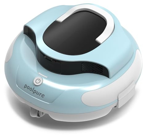 POOLPURE Aspirapolvere per piscina senza fili, doppio motore, batteria da 5000 mAh, autonomia di 120 minuti, blu, in plastica, alimentato a batteria, per piscine a fondo piatto fino a 1000 piedi