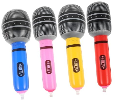 LALADEFIEE Microphone Performances pour, Lot de 4 Pièces Facile à Gonfler Gonflable Réaliste en PVC Léger et Fêtes Karaoké Amusantes