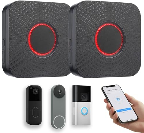 Wi-Fi Smart Wireless Doorbell Chime for Ring, Blink, Google Nest, Easy Setup, No Wiring Needed, No Range Limits, 5 Volumes, 32 Chimes, 2-Pack, Black