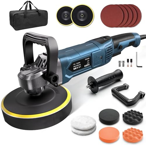 OFISPEED Polisseuse polisseuse rotative pour voiture, 15,2 cm/17,8 cm, 1600 W, 7 vitesses variables, 1000-3500 tr/min, poignée amovible pour cirage, polissage et élimination des rayures