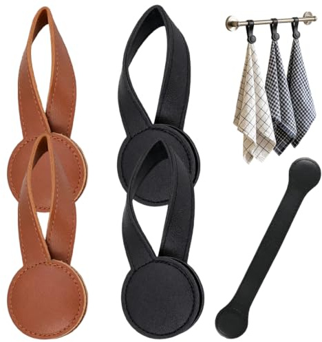 UWJOWP Crochet torchon aimanté - Lot de 4 pinces magnétiques pour torchon - Support pour essuie-tout et serviette - 2 noirs + 2 marrons