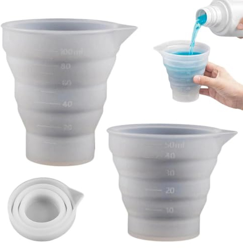 MEWTWEO 2 Pièces Mesurer en Silicone avec Gradué, (50ml+100ml) Gobelets Doseurs Pliables en Silicone pour Lessive, Réutilisable Verres Doseur Silicone pour Bricolage, Laboratoire, Usage Domestique