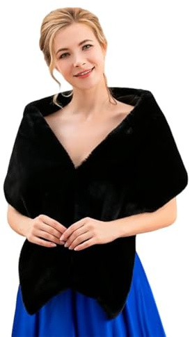 Handcess Frauen 1920 Braut Hochzeit Kunstpelz Schal Wrap Schwarz Braut Pelz Schal Stola Fur Wraps und Tücher für Frauen