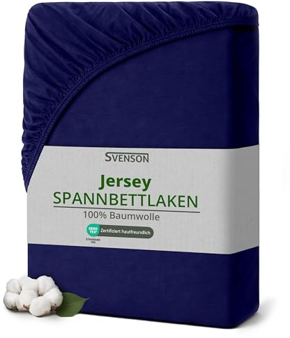 Svenson Lenzuolo con angoli elasticizzati in jersey di cotone, morbido, elastico e comodo per l'uso quotidiano 200x220 cm, blu navy