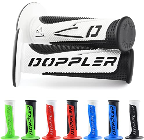 Doppler Radical Motorrad Motorroller Lenkergriffe Motorrad Griffe Griffgummis 2 Stück 1x 22mm + 1x 24-25mm (Schwarz/Weiß) Kompatibel mit BMW KTM Honda Yamaha KSR Aprilia Kawasaki Suzuki Piaggio
