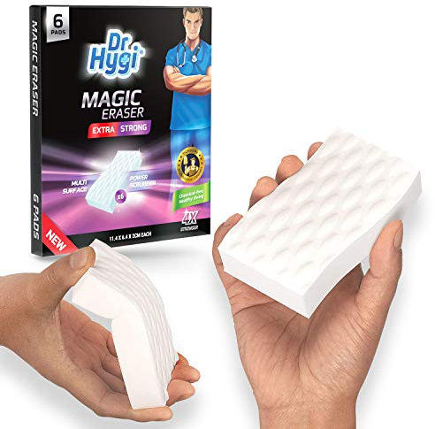 6 x Extra Power Magic Erasers by Dr Hygi™ | Magic Eraser Sponge Set for Mark and Stain Removal | Heavy-Duty Magic Sponge for All Surfaces | Magic Eraser Cleaning Sponges for Bathroom, Kitchen & Walls