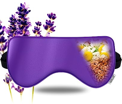 Silk Lavender Heated Eye Mask Weighted Sleep Pillow Microwave for Sleeping Chamomile Flaxseed Yoga, Meditation, for Women Soft Cold & Hot Compress Comfortable Light Bocking Spa Scented Purple