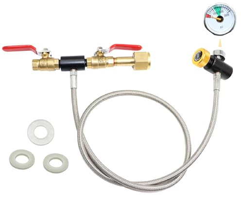 CGA320 CO2 Cylinder Refill Adapter Hose, CO2 Refill Station Connector Kit for Filling Blue Soda-maker Tank(CGA320 to TR21-4 Thread, Dual Valve with Gauge) (24 Inch)