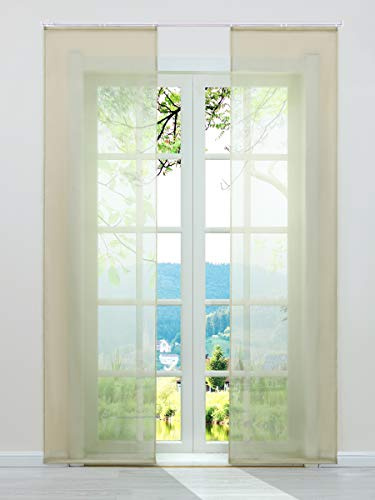 ESLIR Schiebegardinen Voile Flächenvorhänge Set 2er Klettband Sand 57x245 | Schiebevorhang, Fenstergardinen, Gardinen für Schienensystem, mit Klettschiene, Vorhang Transparent, Uni Schals, 2 Stück