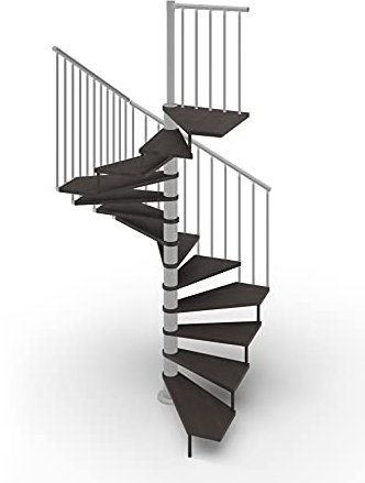 Escalera de caracol de planta cuadrada 105 x 105 cm. TEKLA 13 escalones - Altura entre los pisos 267-312 cm. (Wengué, acero plateado)