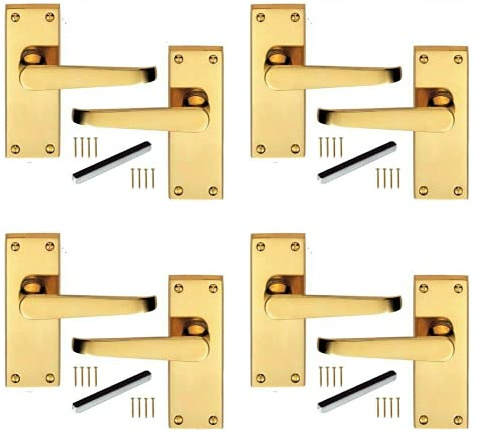 Haven Heritage Door Handle Electro Brass Plated Victorian Straight Lever Latch x 4 Pairs