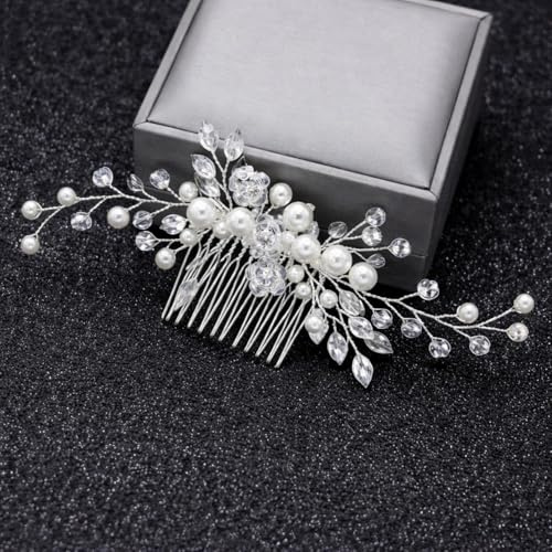 Lozadia Bridal Flower Side Hair Clips, Pearl Hair Pieces Hair Comb Bridal Headpiece for Brides Bridesmaid,Girls,Women,Gift Hair Comb Wedding Prom Party Hair Accessories (Silver Pearl)
