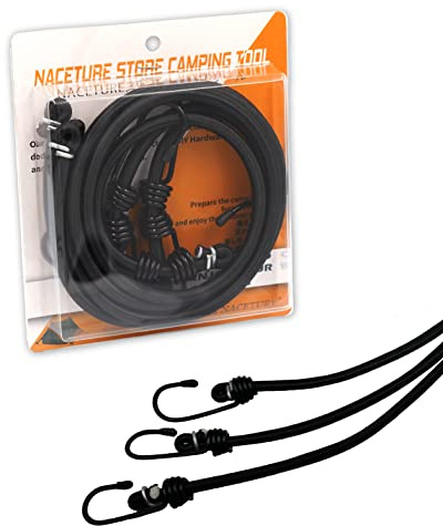 36 Inch Bungee Cord with Hooks Camping Accessories - 3 PCS Heavy Duty Elastic Cord Durable Rubber Canopy Ties Perfect for Camping, Luggage, Tents, Wire Hooks | Premium rubber cords with coated steel hooks provide secure tie-downs for tarps, cargo, luggage and camping gear.