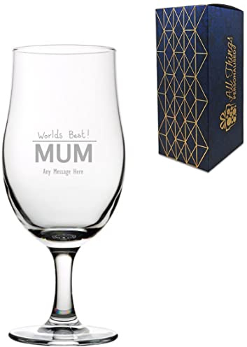 Personalised Engraved Mothers Day Draft Stemmed Beer Glass, 20oz/590ml Tulip, Thoughtful Customised Gift, Laser Engraved in The UK, Dishwasher Safe Clear Glass, Dishwasher Safe