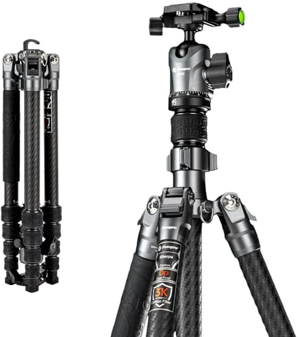 Fotopro 60'' Trépied de Voyage, Trépied léger en Fibre de Carbone pour Appareil Photo, trépied Compact avec Plateau à dégagement Rapide pour rotule 360°, Charge maximale de 17,63lb