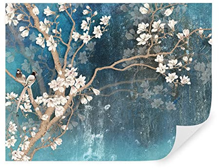 Tapeko Papier Peint Panoramique 3D Fleurs 260x180 cm style 3D Fleurs Arbre Fleurir Oiseaux Papier Peint intissé pour Chambre Salon Décoration Murale u12150