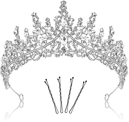 YXYAOLEE Kristall Tiara Krone Barock Königin Krone Silber Hochzeit Tiara für Frauen Mädchen Braut Stirnband Silber Strass Tiara Kronen Passend für Hochzeit Abschlussball Geburtstagsfeier