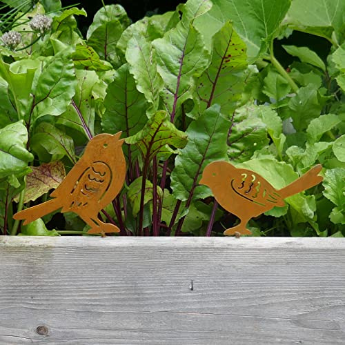 Deko Vogel im 2er Set 10-13cm Edelrost Gartendeko zum Einschrauben Metall Zaunschmuck
