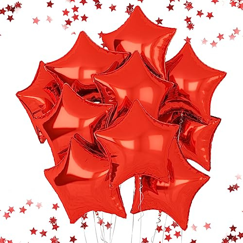 Red Star Foil Balloons, 18 Inches Star Foil Balloons for Helium, 10 pcs Red Star Birthday Balloons for Birthday Party Graduation Baby Shower Wedding Anniversary Party Decorations