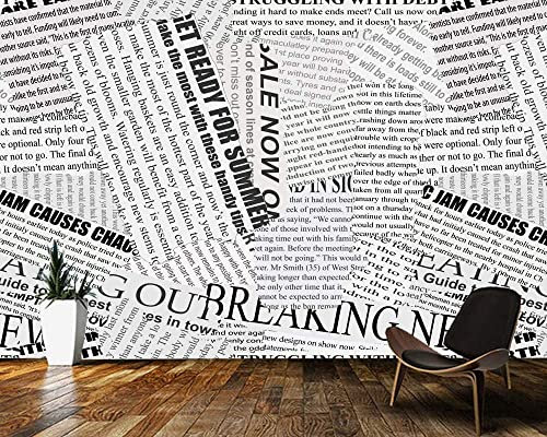 Décalcomanie De Papier Peint Pelable Et Autocollant Pour Décoration Murale Journal Vintage Noir Et Blanc Bricolage Mur Art Peintures Murales Maison Décoration Murale 350 (largeur) x 256 (hauteur) cm