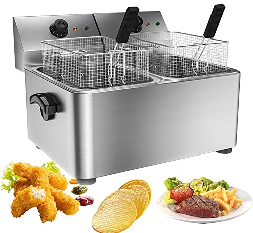 Friggitrice, padella elettrica per patatine fritte, friggitrice con cestello rimovibile Elemento riscaldante professionale, friggitrice ad aria per uso domestico commerciale in acciaio per patatine