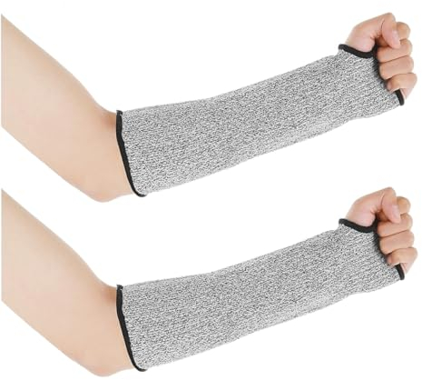 Maniche Resistenti al Taglio, 1 Paia Maniche Protettive per Braccio Protezioni per Braccia Manicotto del Braccio Manica Protezione, Guanto di Protezione Anti-taglio Grigio (con Foro del Pollice)