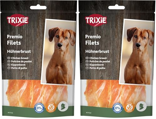 TRIXIE Hundeleckerli Premio Hunde-Chicken Filets 100g - Premium Leckerlis für Hunde glutenfrei - ohne Getreide & Zucker, schmackhafte Belohnung für Training & Zuhause - 31532 (Packung mit 2)