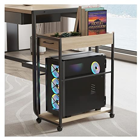 Soporte de Torre para Computadora Soporte de torre de PC de escritorio de 2 niveles con almacenamiento, soporte de caja de PC móvil, marco de acero resistente, soporte de CPU rodante con bloqueo Sopor