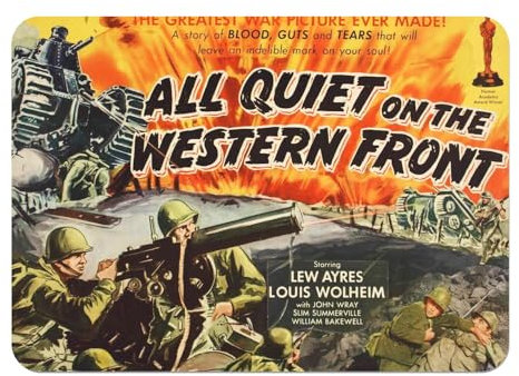 Platzset mit Unterseite aus Kork, All Quiet on The Western Front, Altes Kriegsmotiv, Retro-Filmplakat, Kinoposter – Groß 39,5 x 28,5 cm