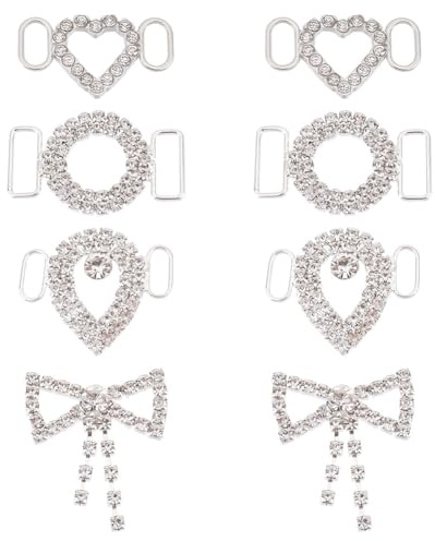 GOMAKERER 8 Stück 4 Stile Strass-Schnürsenkel-Anhänger, Legierung Schuhe Zubehör Metall Dekorative Abnehmbare Schnürsenkel Dekoration Strass Schnalle Für Freizeitschuhe Sneakers Stiefel